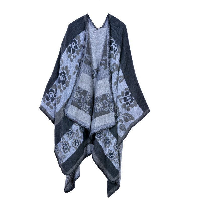 Thickened florets warm cashmere shawl cape