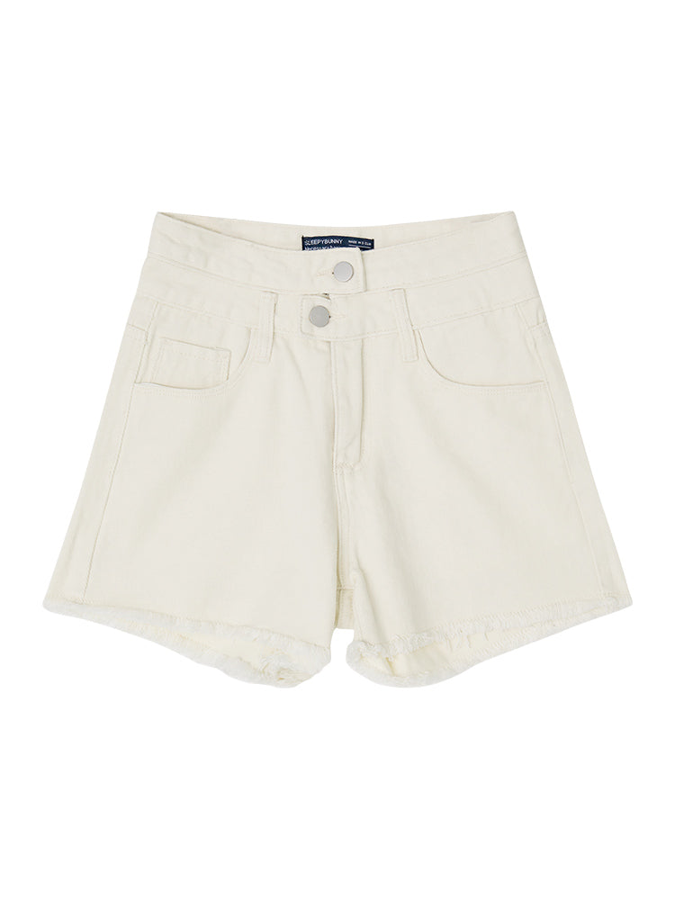 Women's All-match Beige Fringe Denim Shorts