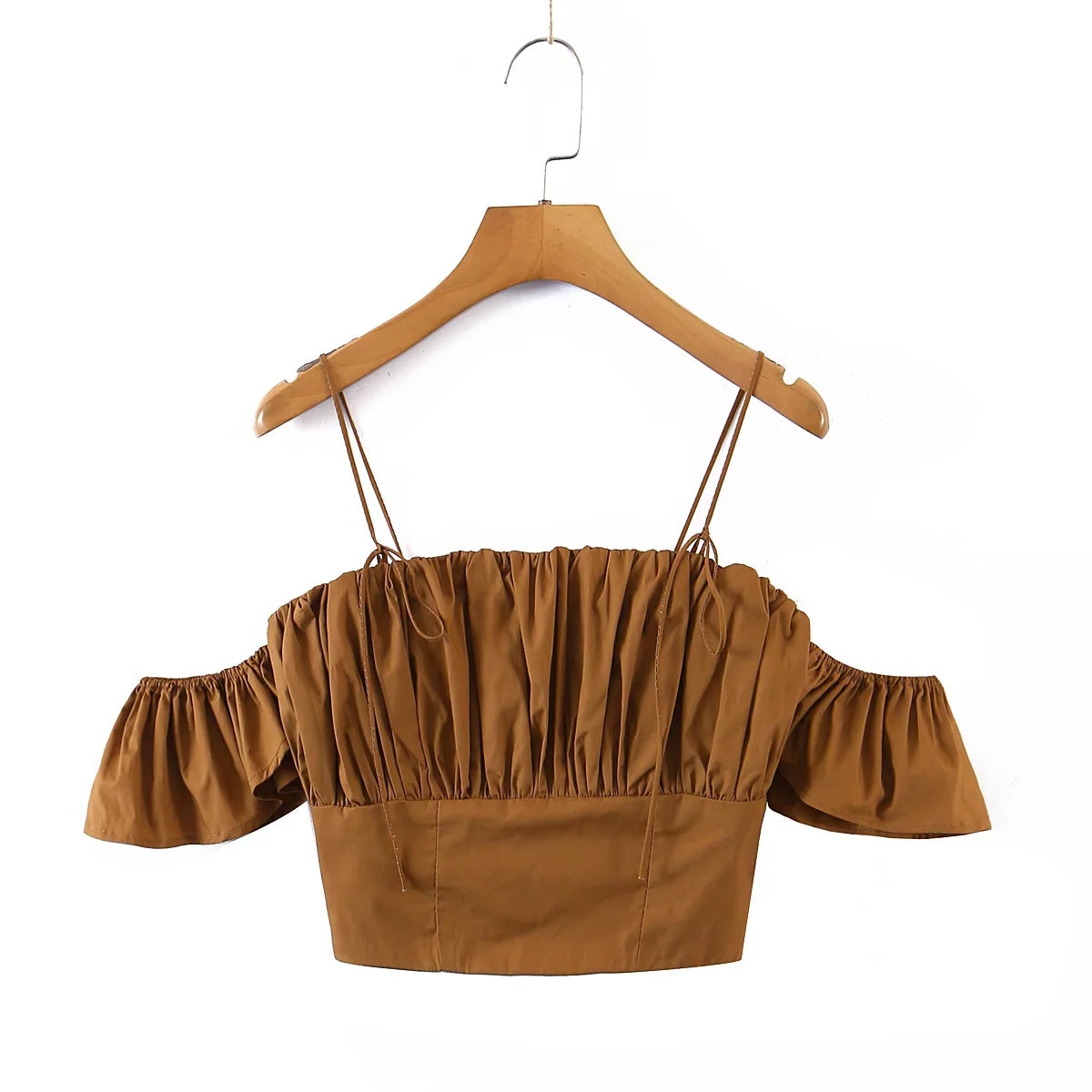 Bud Pleated One-shoulder Tie-shoulder Short-sleeved Top