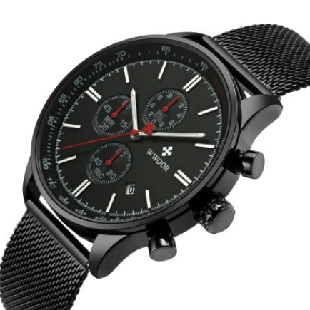 generation of WWOOR brand three eyes six needles multi-function men's sports watch mesh belt quartz watch wholesale