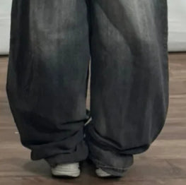 Washed Printed Loose Straight Wide-leg Jeans