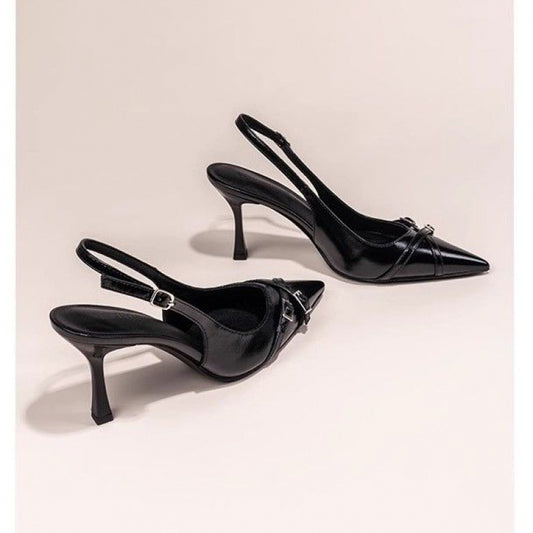 Black Ladies Stiletto Heel Pointed Toe Toe Cap Pumps