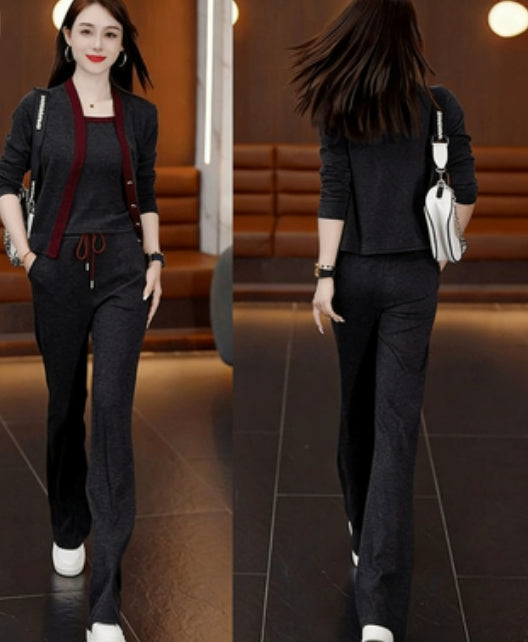 Cardigan Camisole And Wide-leg Pants Three-piece Set