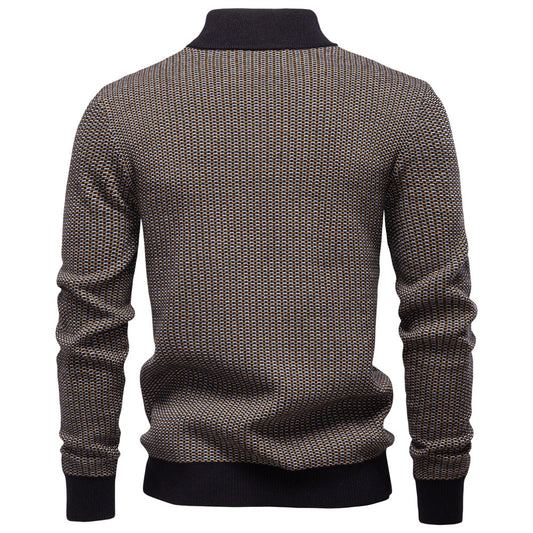 Mens Thickened Half-Zip Stand-Up Collar Casual Sweater
