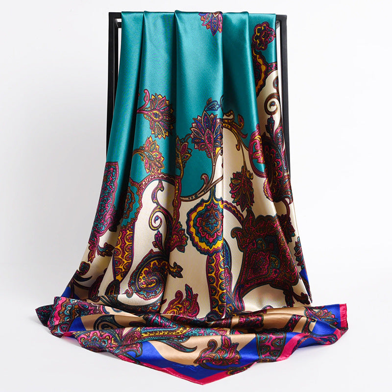 Fashion Retro Folding Fan 90cm Simulation Silk Satin Scarf Headscarf For Ladies
