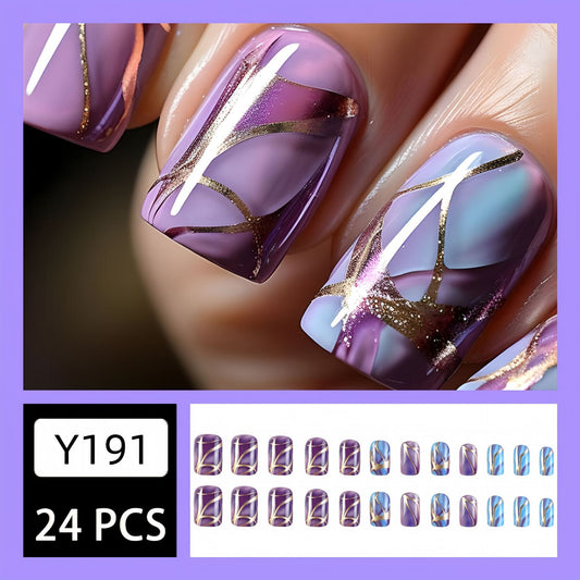 European And American Style Mid-length Purple Striped Nail Stickers