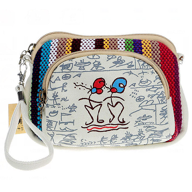 Multifunctional Fabric Printed Canvas Shoulder Crossbody Bag