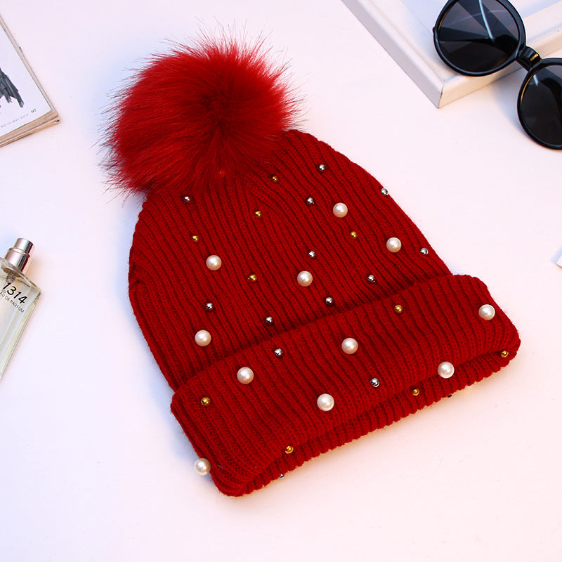 Ladies Fashion Pearl Hat Knitted Thickening