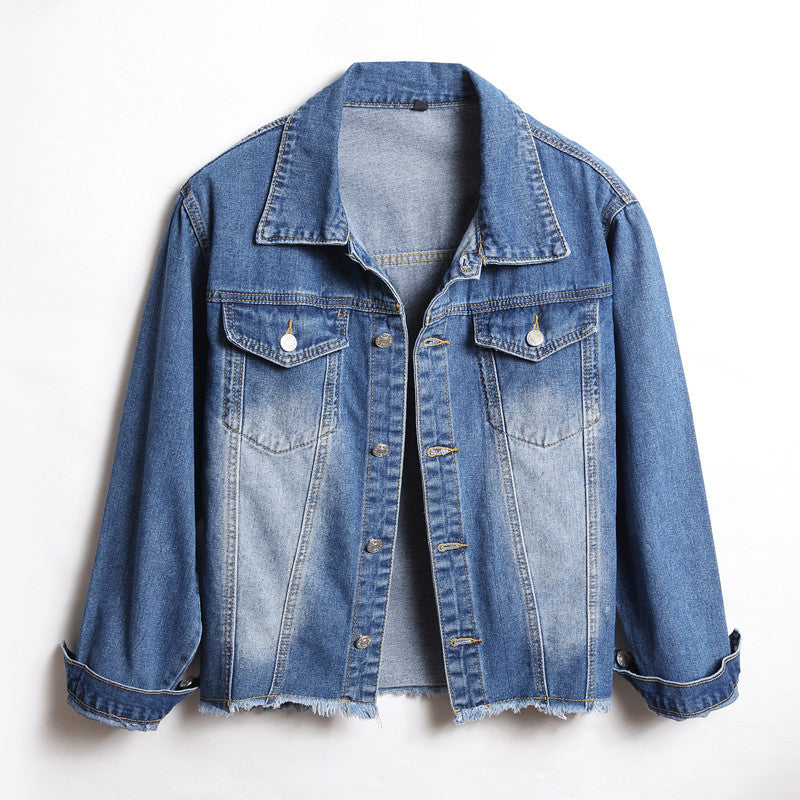 Denim Loose Frayed Short Jacket