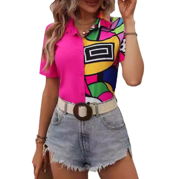 Womens Fashionable Casual Short-sleeve Asymmetrical Top
