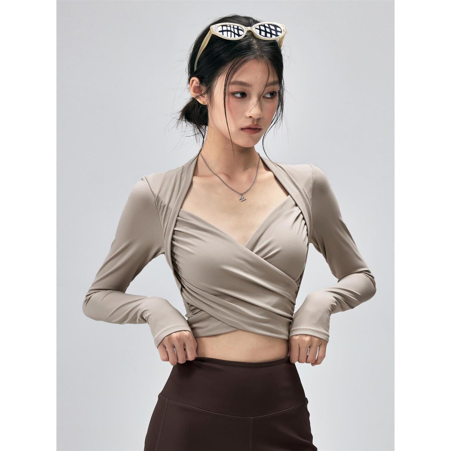 Fitness Top With Chest Pads Yoga WearTight-fitting Long-sleeve Activewear