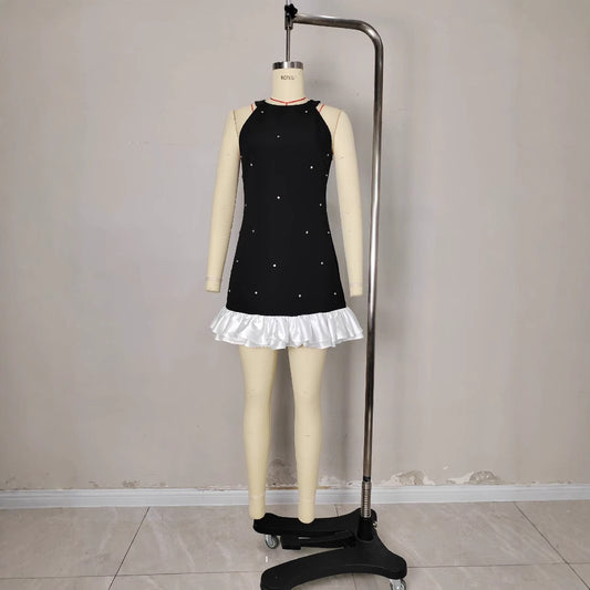 Womens Sleeveless Black Camisole With Starry Print A Line Patchwork Dress