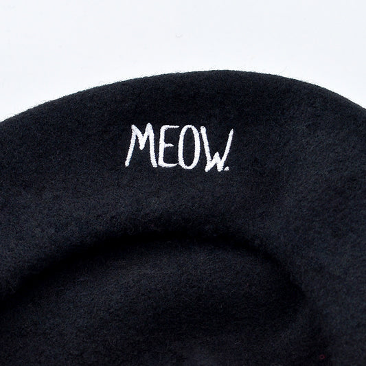 Letter Embroidery Cat Ears Wool Tweed Beret