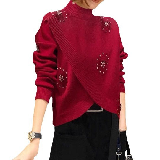 Women's Long-sleeved Sweater Fall Winter Fashion Half Turtleneck Loose All-matching Sweater