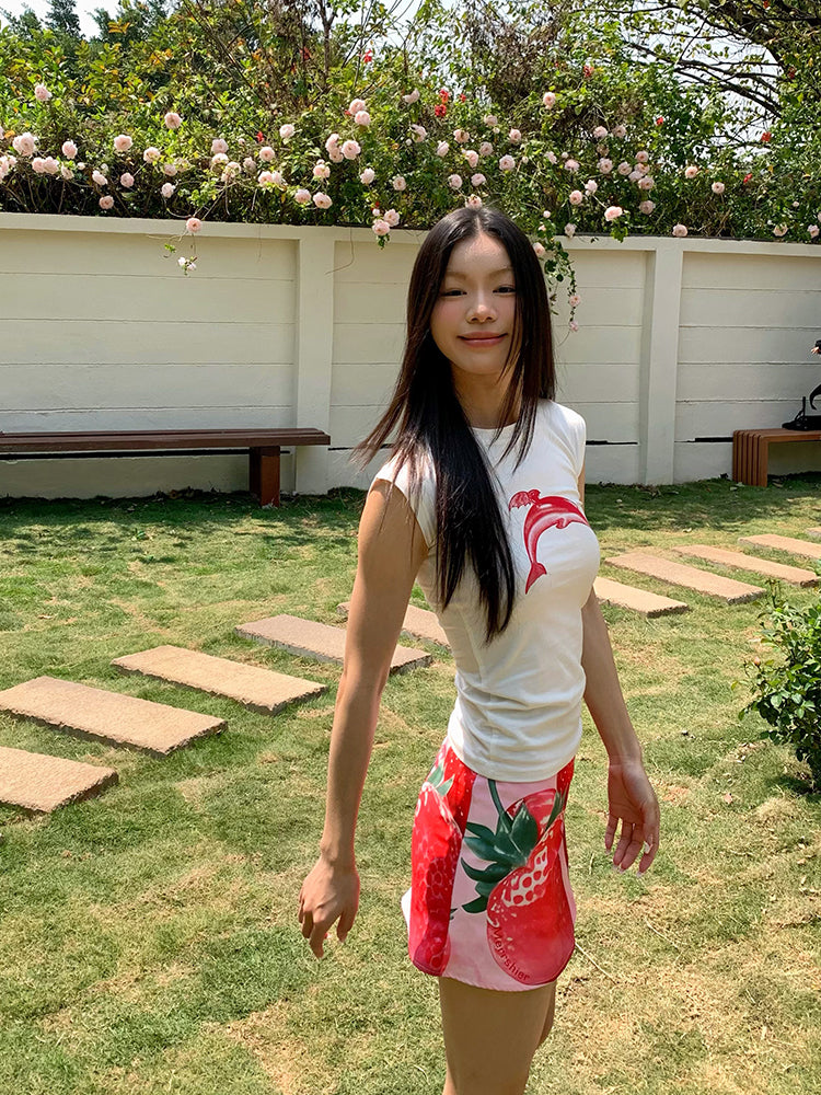 Vacation Style Strawberry Beach Skirt Hot Girl