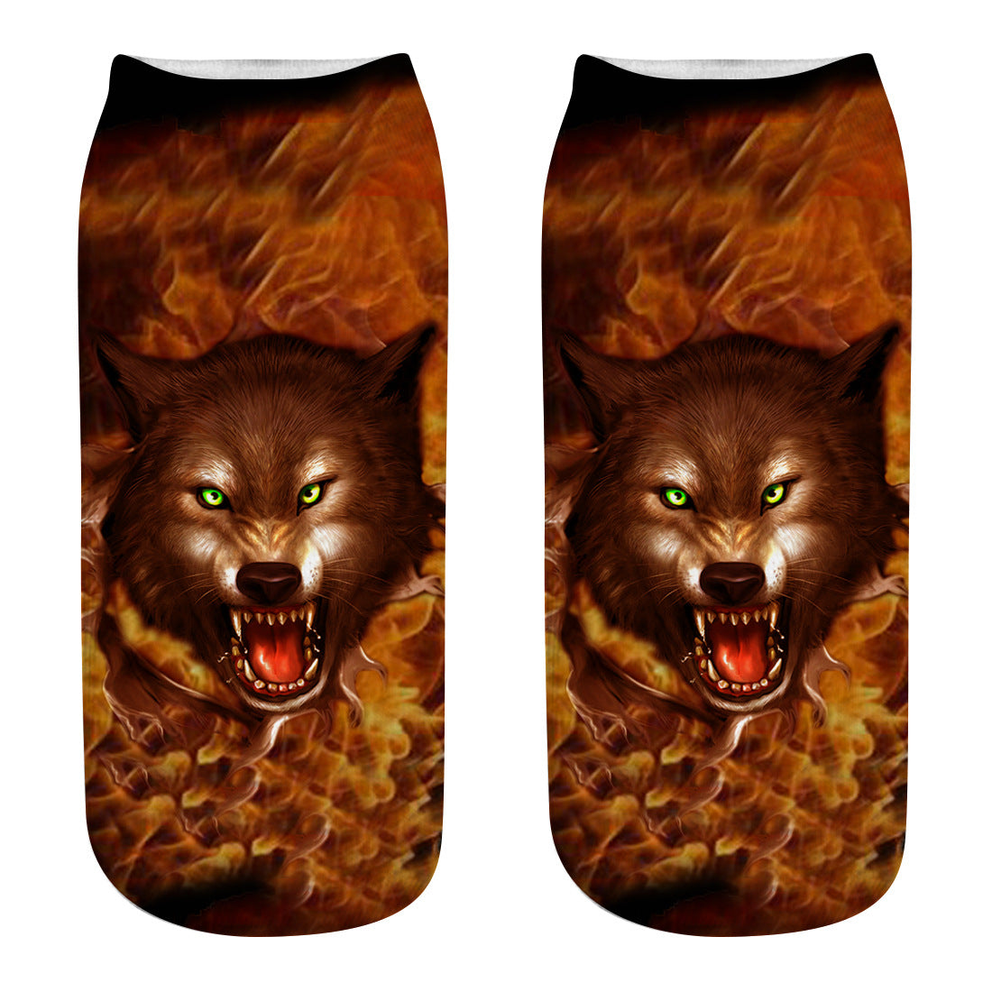 Printed Women's Socks Wolf Head 3D Printing Short Socks Creative Intention