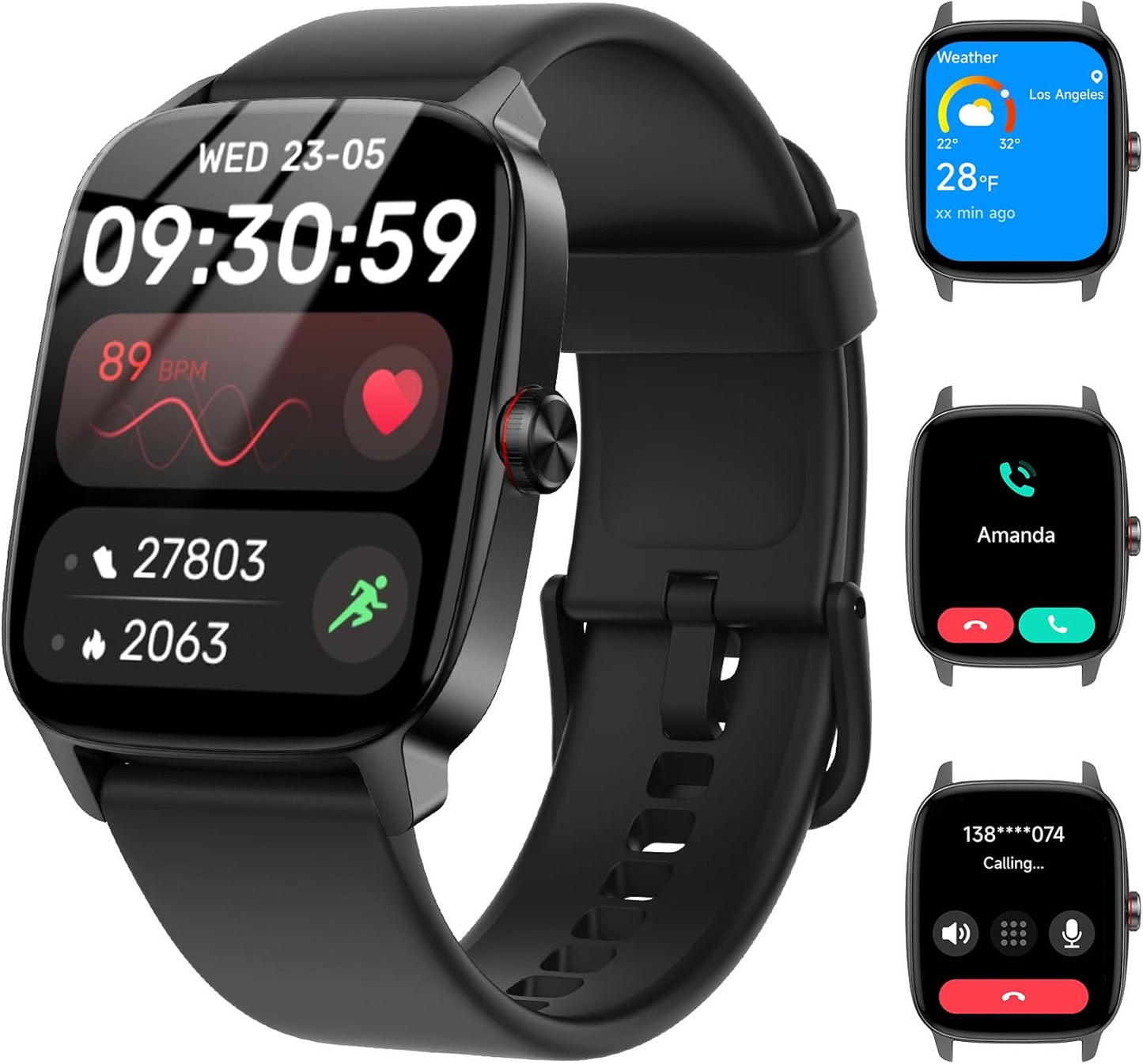 Smart Watch for Men Women with Bluetooth Call & AI Voice, 1.85" HD Fitness Tracker with Heart Rate Spo2 Sleep Monitor, 100+ Sports Modes, Mini Games, IP68 Waterproof Smartwatch for Android Ios Phones