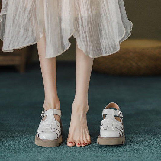 Retro Closed Toe Platform Hollow Sandals Women's Hole Shoes Women