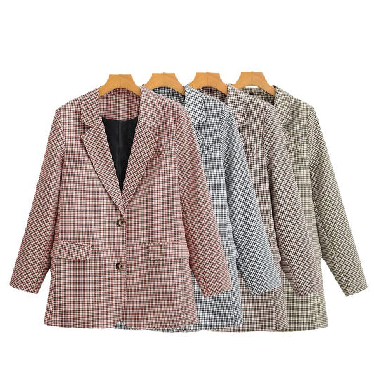 Suit Collar Plaid Casual Long Sleeve Coat