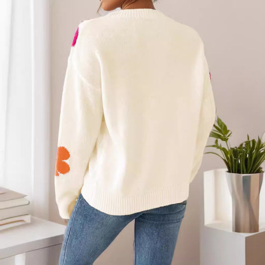 Womens Floral V Neck Casual Long Sleeve Knit Topversatile And Easy To Style