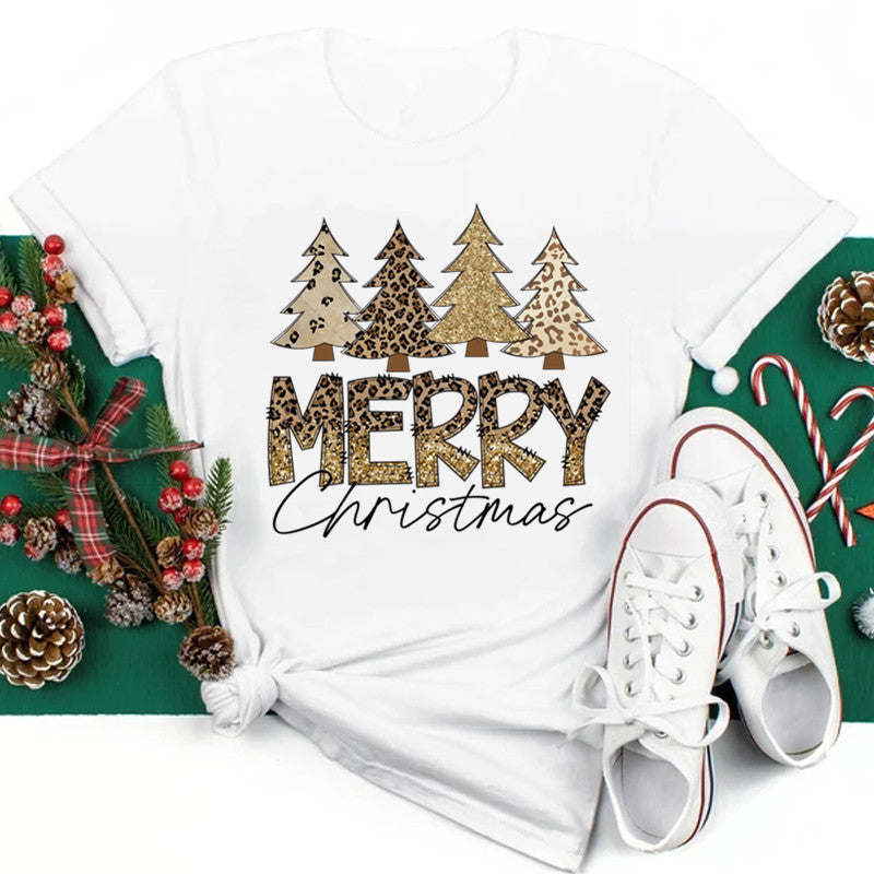 New Year Christmas Plus Size Round Neck Short Sleeve T-shirt