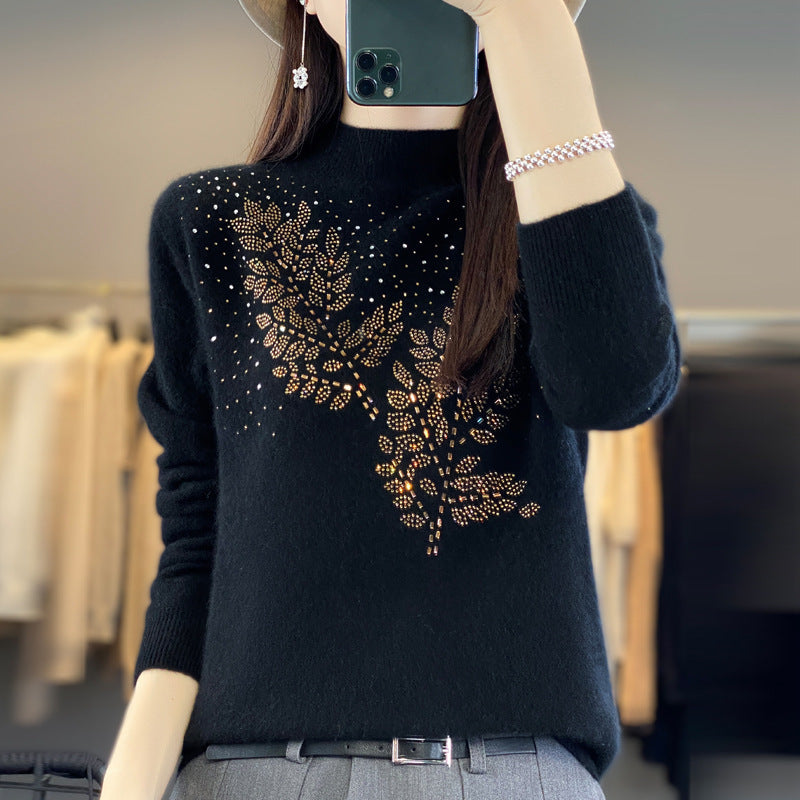 Women's Loose And Versatile Semi High Neck Knitted Sweater