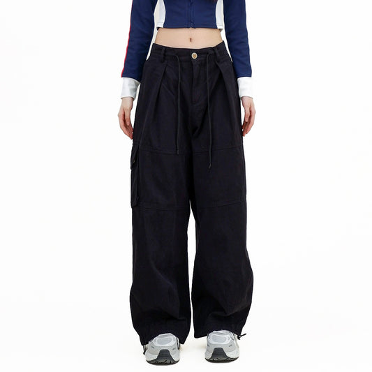 High Street Niche Personality Drawstring High Waist Tooling Pants