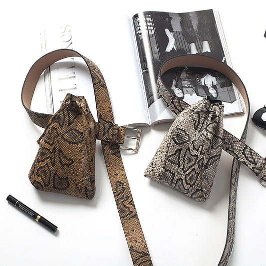 Women's snake print vertical belt bag