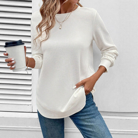 Dame ensfarvet sweatshirt med rund hals og løs pasform