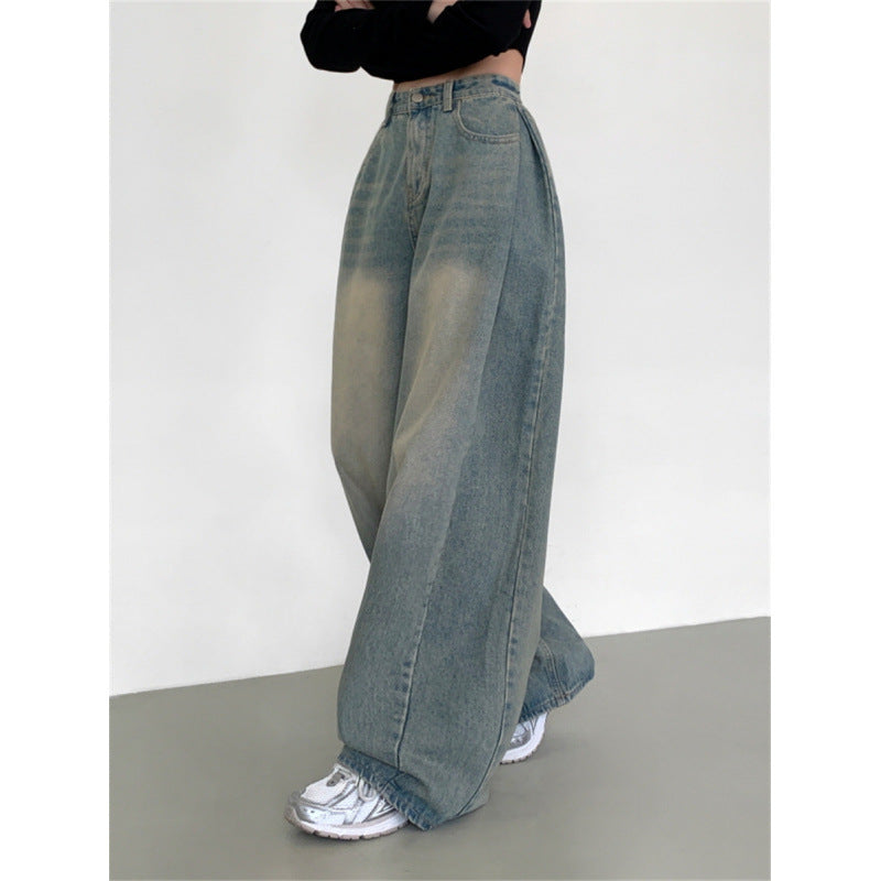 Retro High Waist Loose Straight Jeans For Women