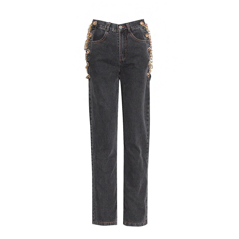 Højtaljede kæde straight-leg jeans
