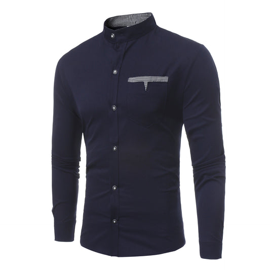 Casual stand collar long sleeve shirt