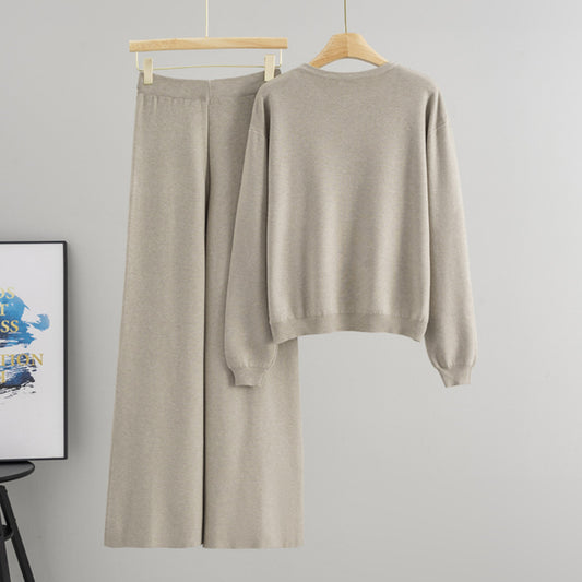 Starry Hot-Stone Round-Neck Pullover Knit Set