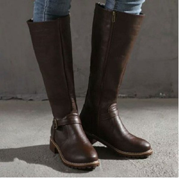 Over-the-knee Boots Side Zipper Thick Heel Large Size