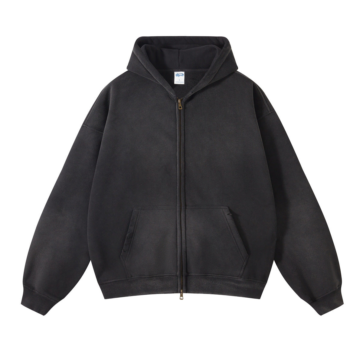 Spray Dyed Washed And Worn Zipper Sweater