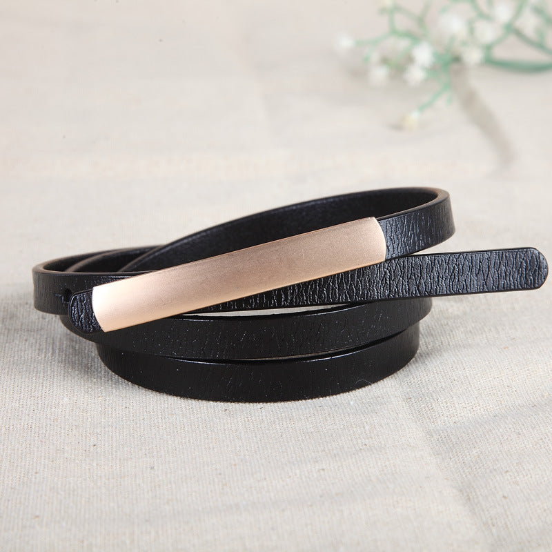 Female leather alloy smooth buckle two-layer leather fine belt