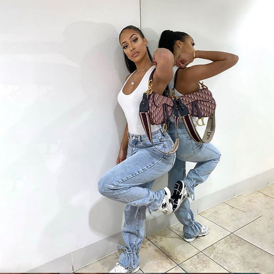 Women's New High-Waisted Skinny Jeans With Lace-Up Legs