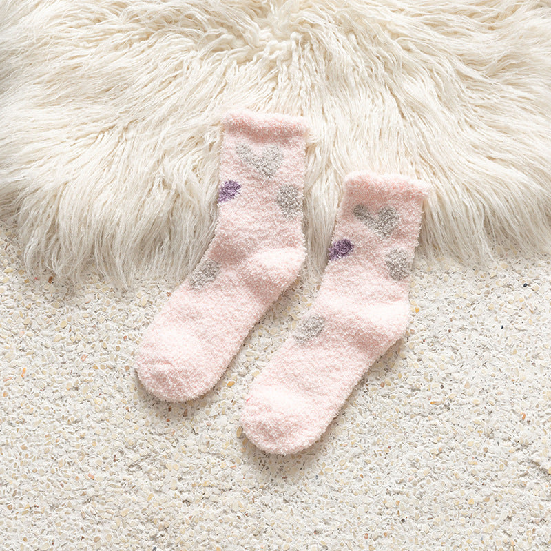 Female middle tube love Japanese cute dots home warmth month sleep socks