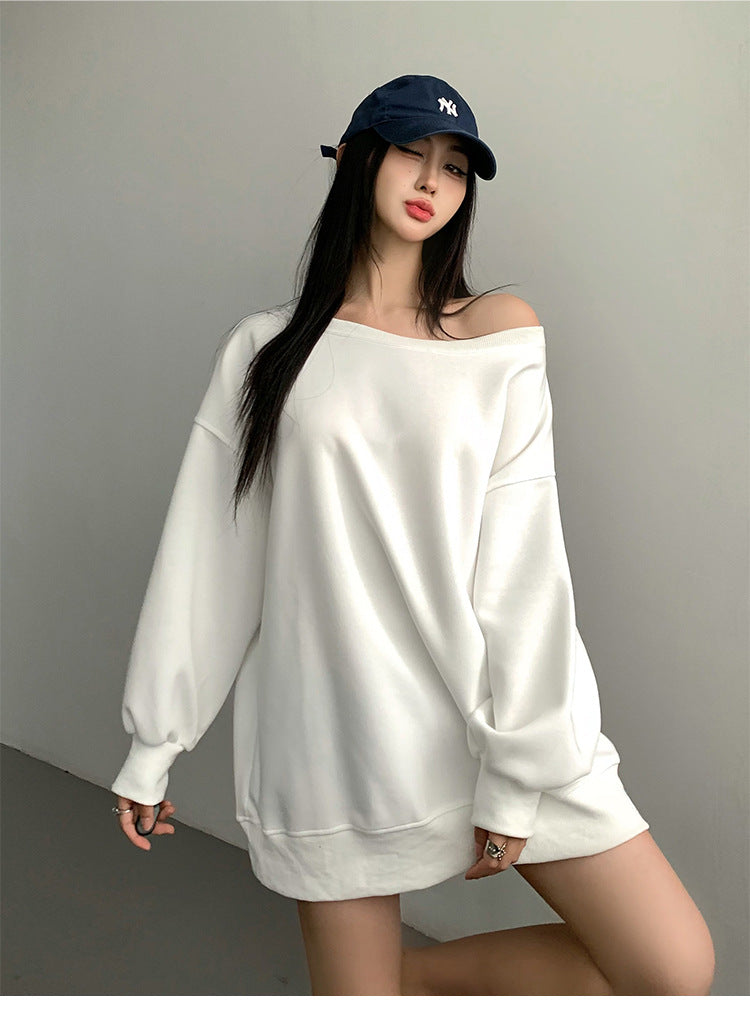 Efterår og Vinter Amerikansk Sweater Kvinder Design Off-shoulder Løs Casual