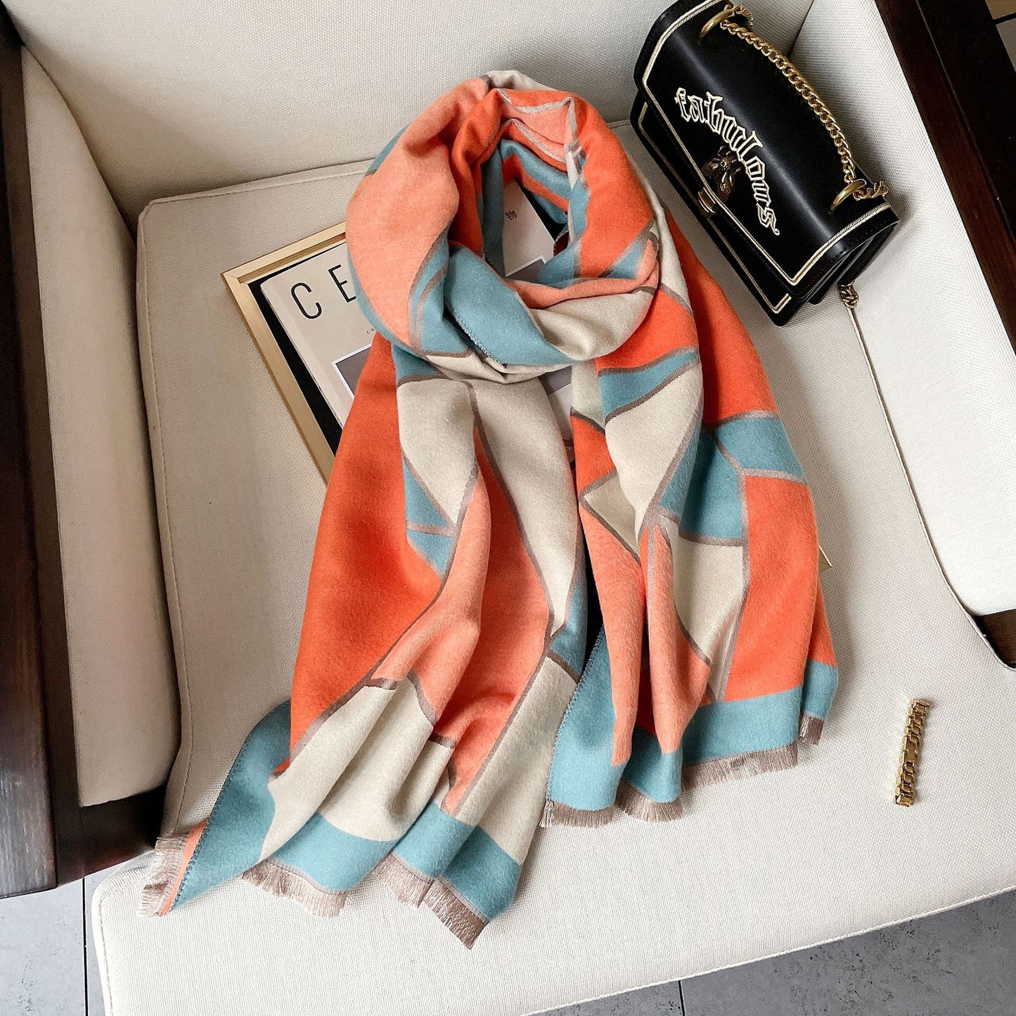New Color-blocking Warm With Double-sided Imitation Cashmere Scarf