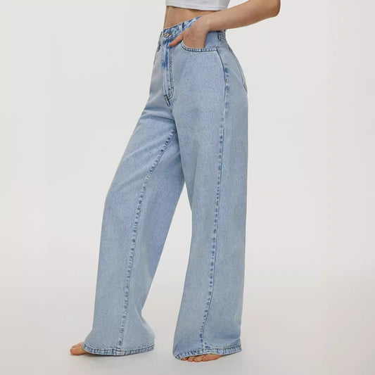 Women's Straight Loose High Waist Denim Trousers