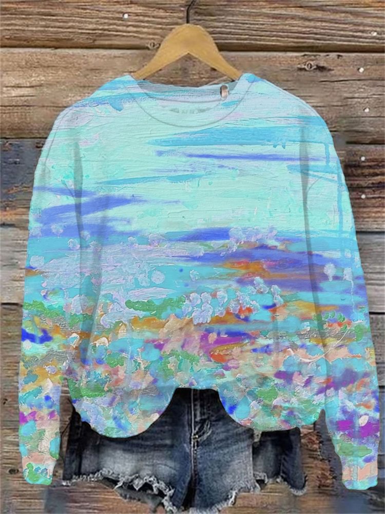 Dame Sweatshirt med tryk og rund hals