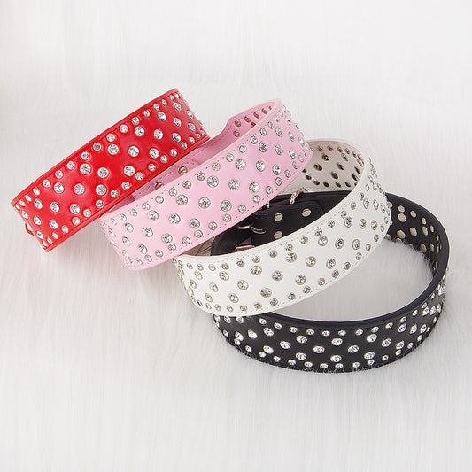 Pet Collar Shiny Rhinestone Leather Small Medium And Large Dog Supplies