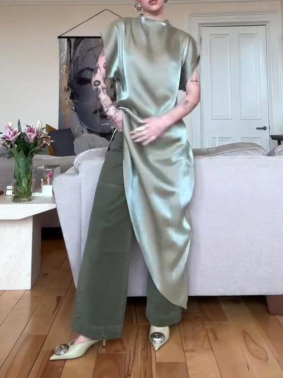 Sparkly Irregular Hem Long Top