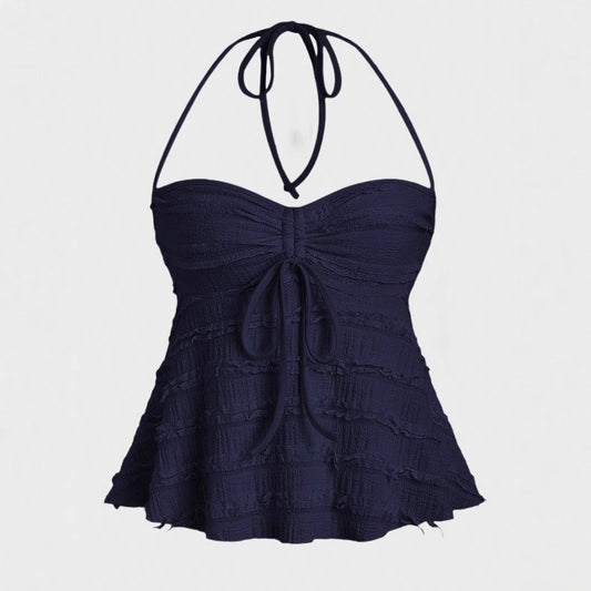 Women's Solid Color Casual Irregular Lace Up Halterneck Vest