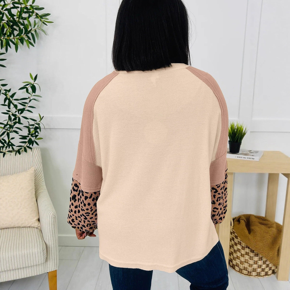 Women's Designer Leopard Print Long Sleeve Shirt With Shoulder Straps