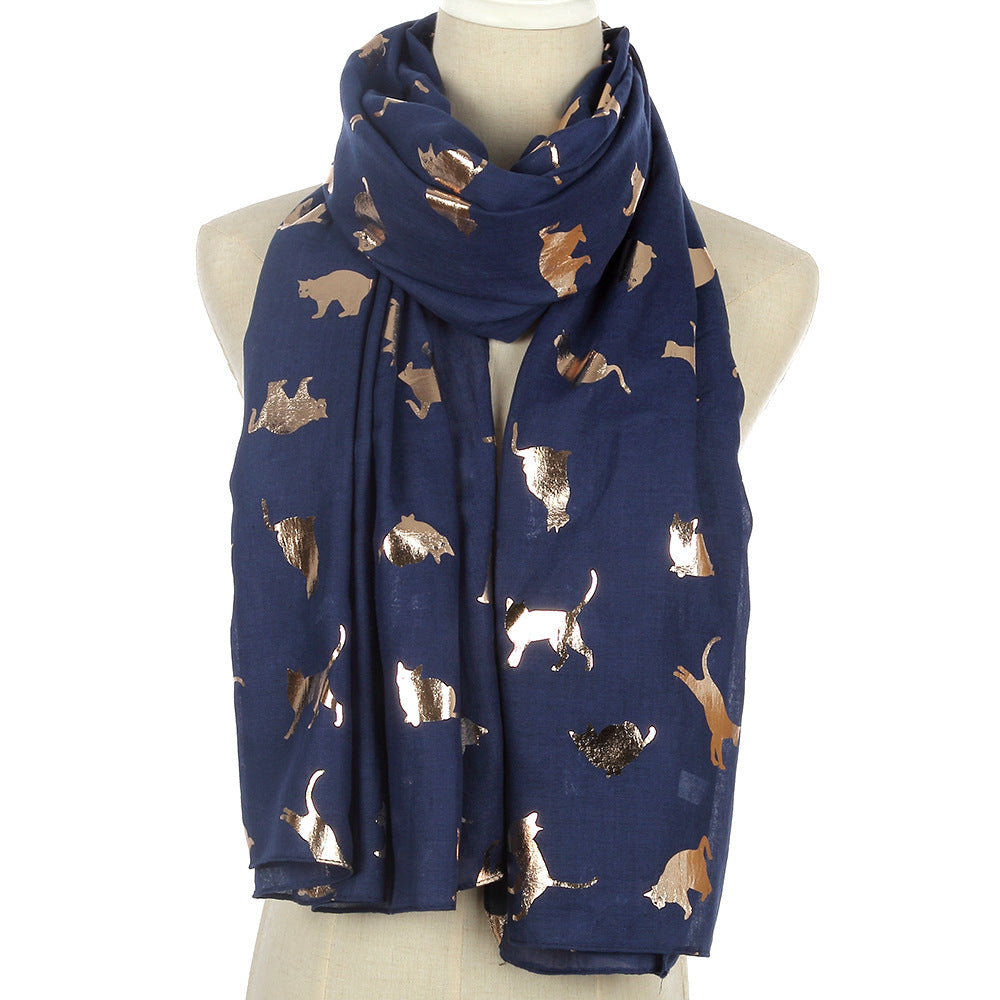 Big cat bronzing printed polyester scarf