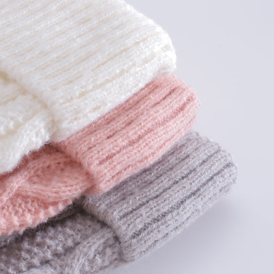 Warm Leisure Flanging Pompons Knitted Hat