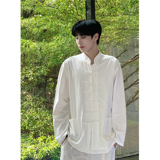 National Style Shirt Stand Collar Long-sleeved Chinese Knot Button High-grade