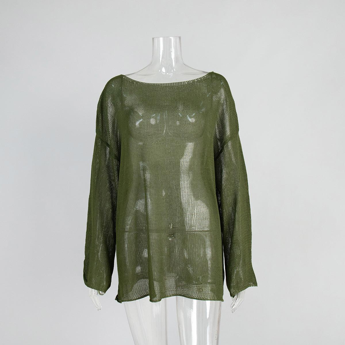 Women's Simple Solid Color Knitted Hollow-out Long-sleeved Sweater
